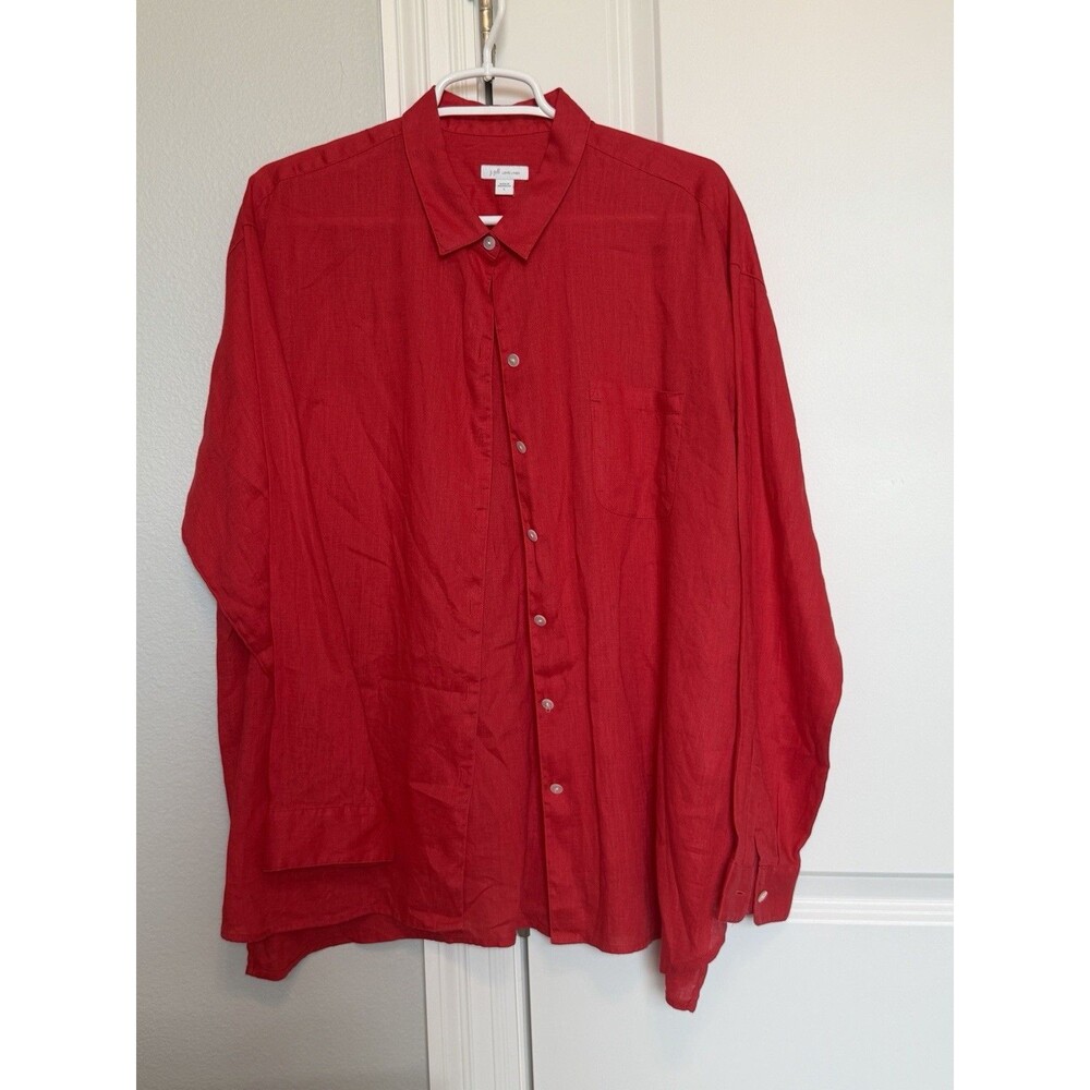 J. Jill Love Linen Button Up Shirt Red Long Sleeve Lagenlook Size Large Resort